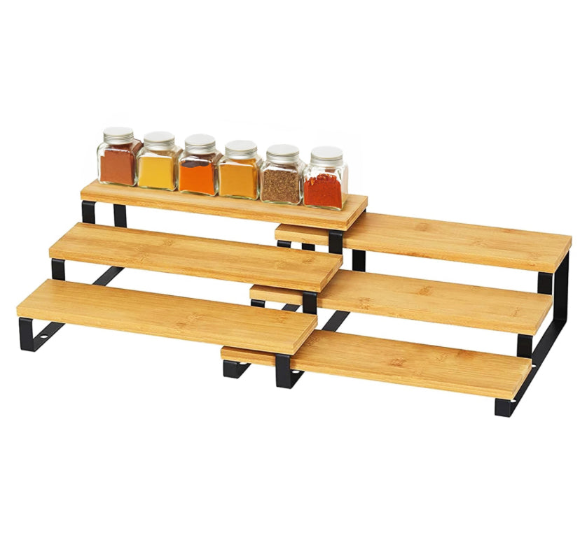 Bamboo and Metal expandable Spice Shelf