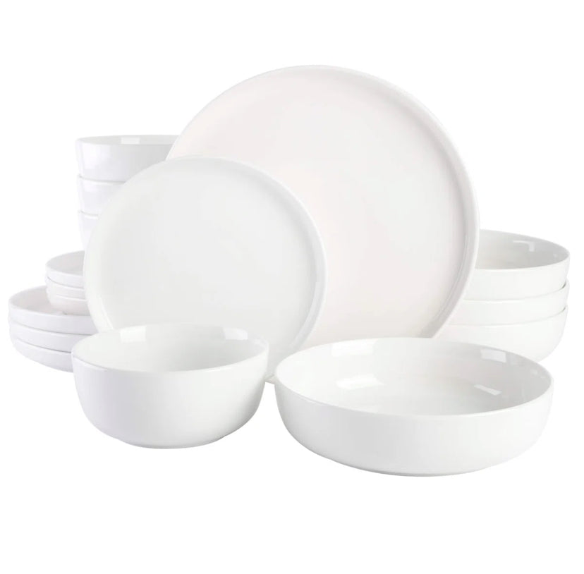 Gibson Home White Deco 16 Piece Double Bowl Dinnerware Set - White