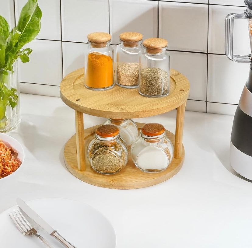 2 Tier Bamboo Lazy Susan Rotating Turntable (10")