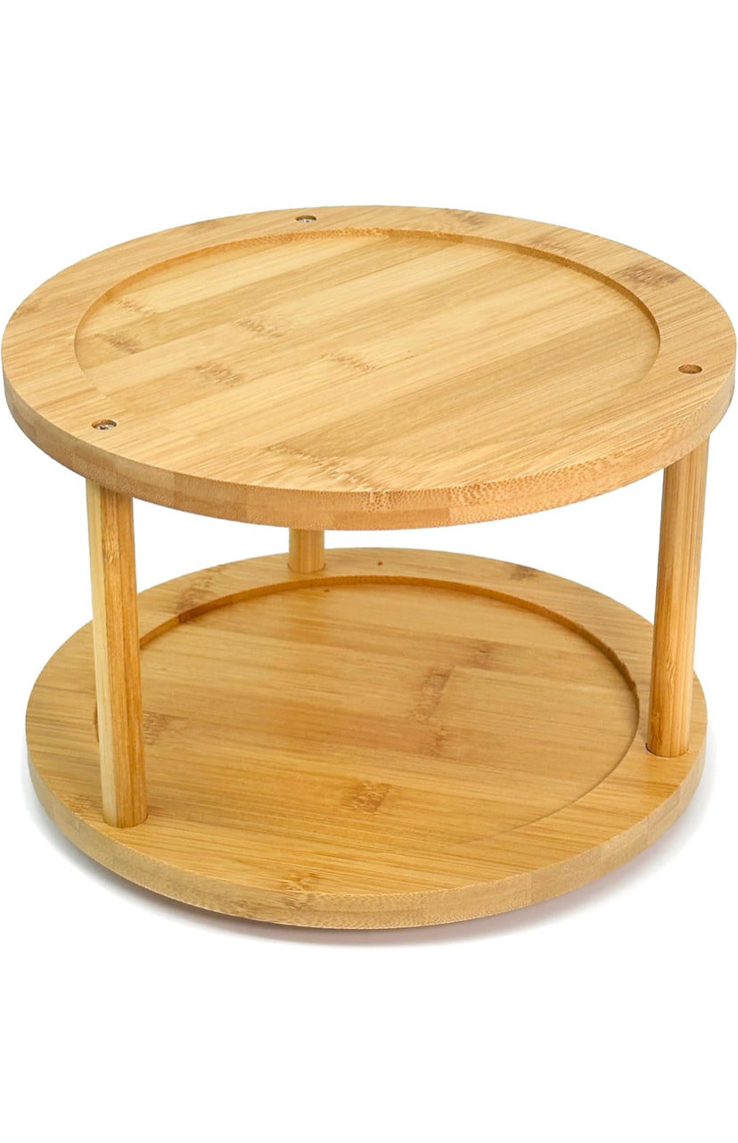 2 Tier Bamboo Lazy Susan Rotating Turntable (10")