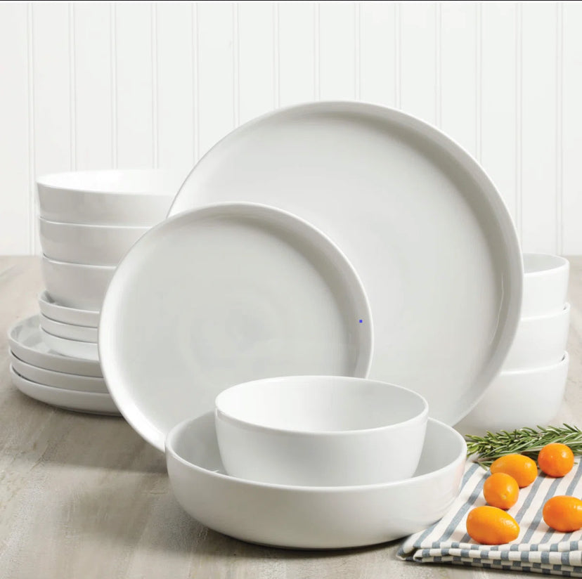 Gibson Home White Deco 16 Piece Double Bowl Dinnerware Set - White