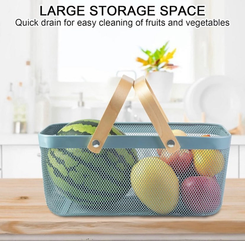 METAL BASKET WITH WOOD HANDLE