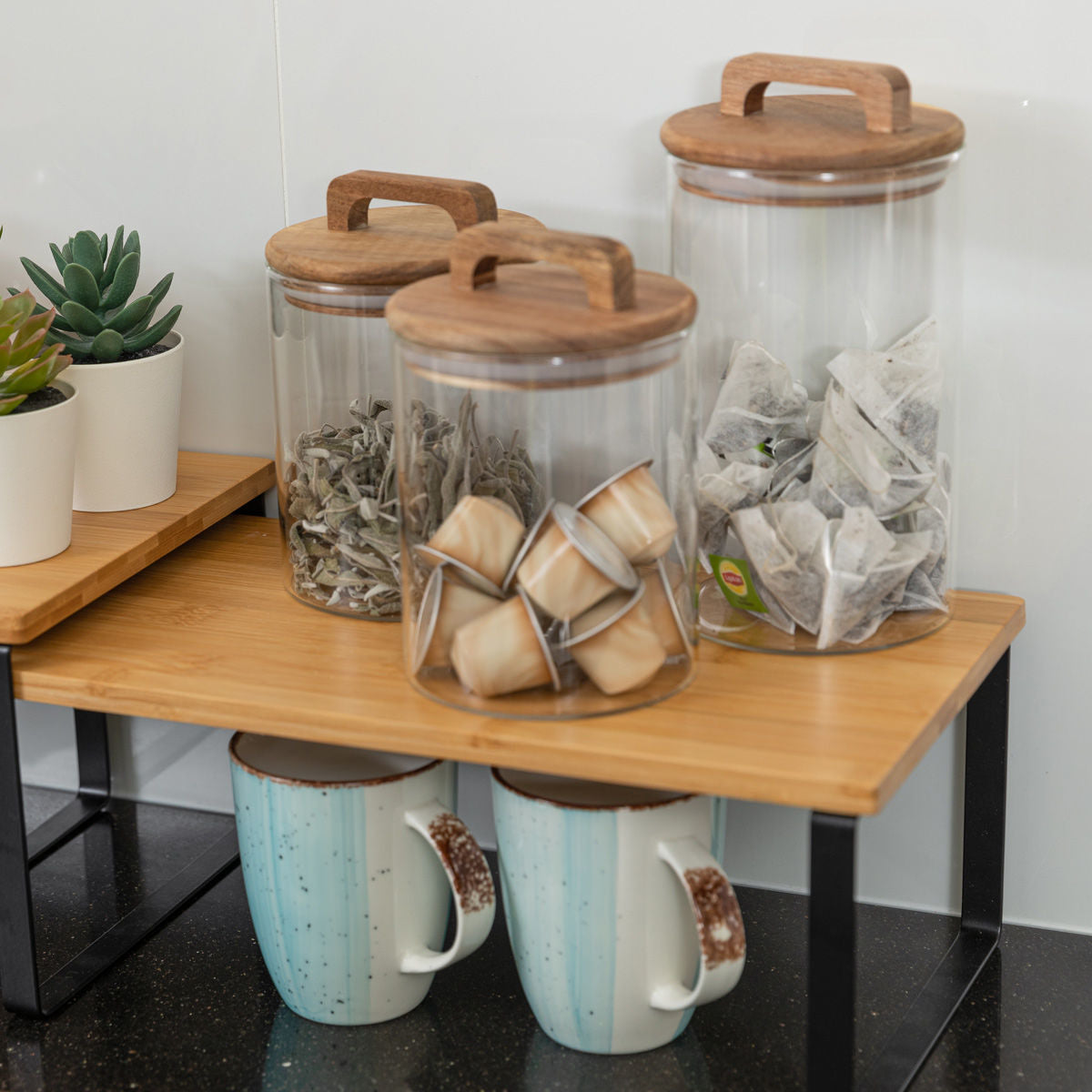 Acacia Wood Glass Storage Jars (3 pack)