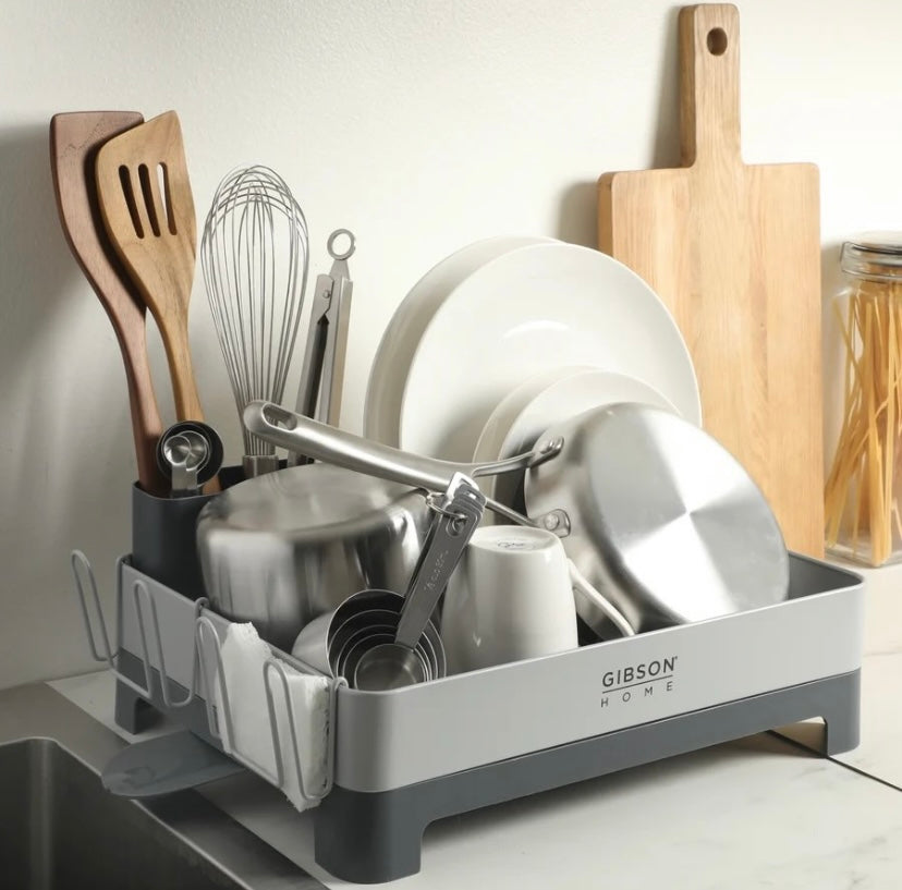 Gibson Home Nestcraft Full Size Rust Resistant Dish Rack with Drain Board and Flatware Caddy