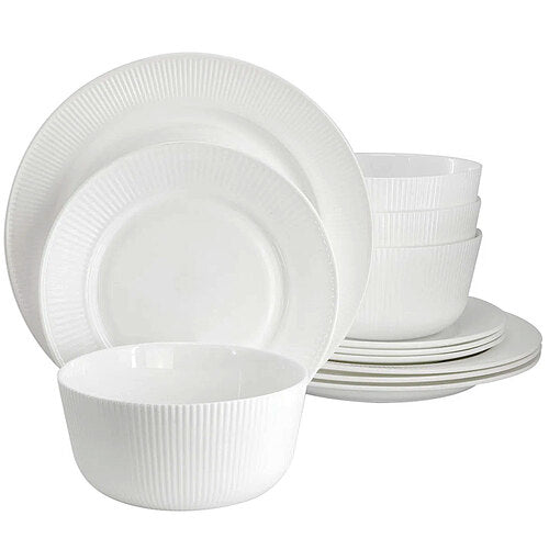 12-Piece Swanton Stripe Break-Resistant Opal Glass Dinnerware Set