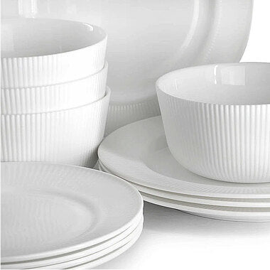 12-Piece Swanton Stripe Break-Resistant Opal Glass Dinnerware Set