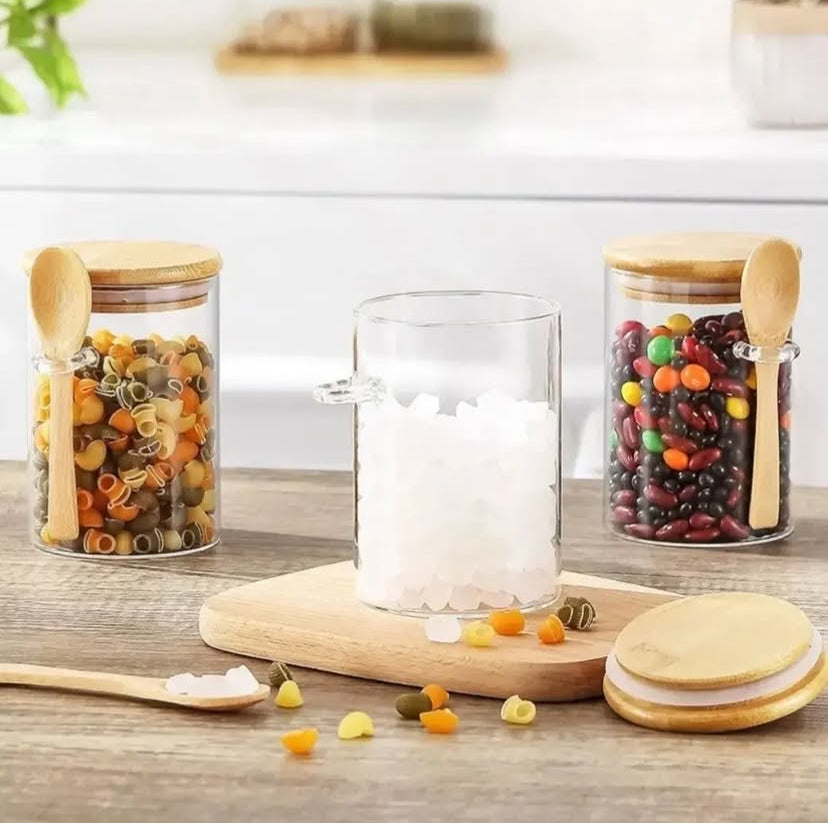 Airtight Glass Jar with Bamboo Lid and Spoon