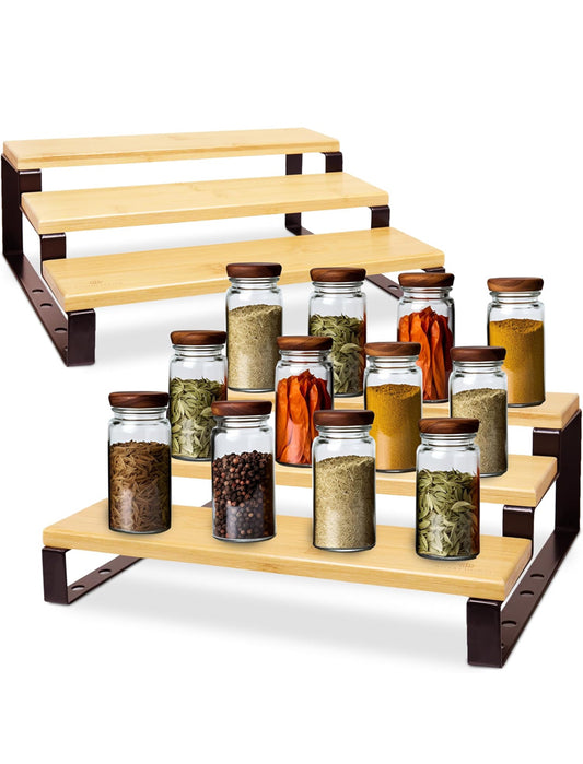 Bamboo and Metal expandable Spice Shelf