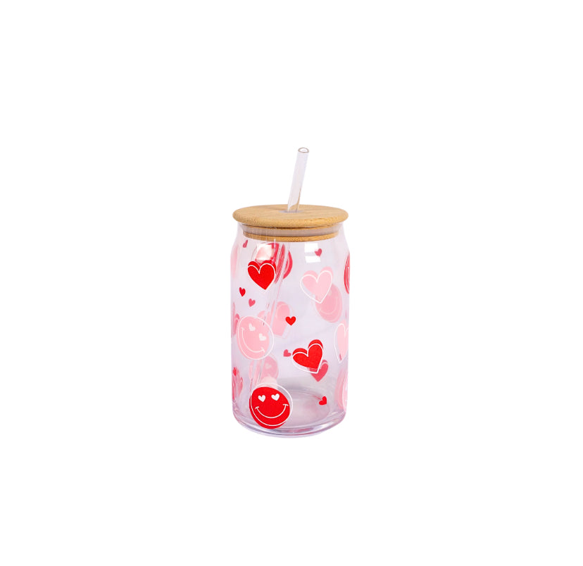 2PC Glass Cup Set with Lid and Straw