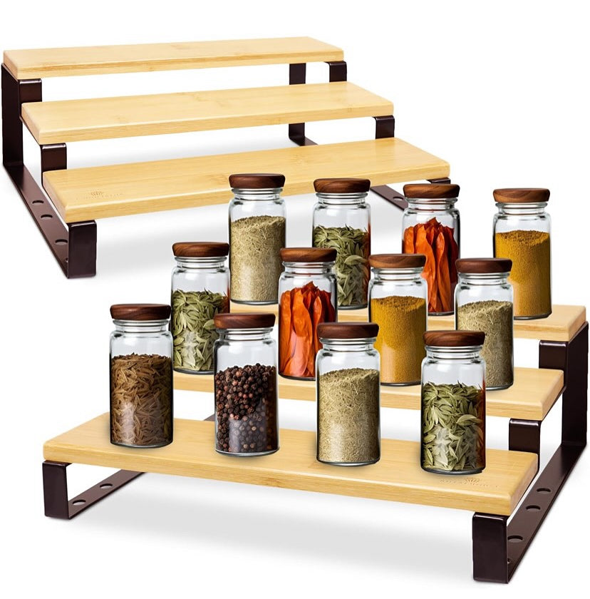 Bamboo & Metal Expandable Spice Rack