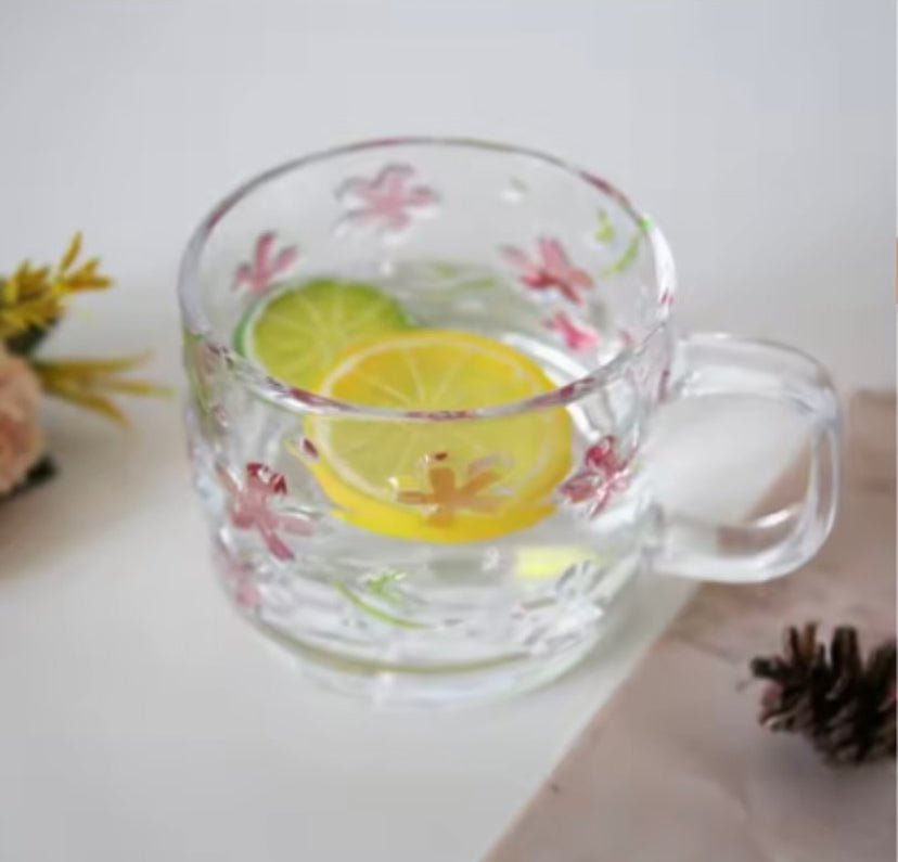 Flower Design Glass Coffee Cup