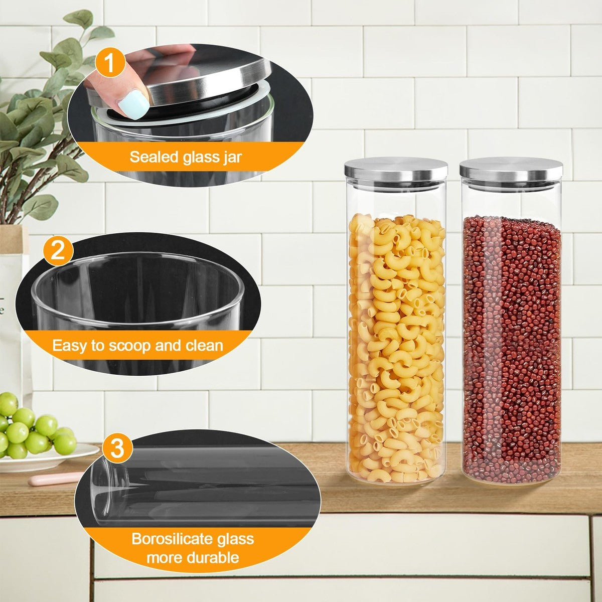 Glad Airtight Glass Canister with Brushed Metal Lid