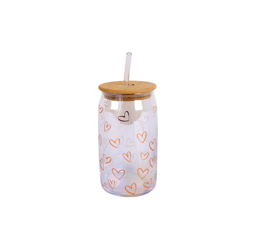2PC Glass Cup Set with Lid and Straw