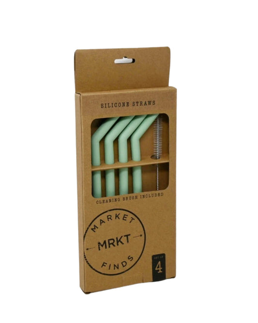 4Pk Silicone Reusable Straws (w cleaning brush)