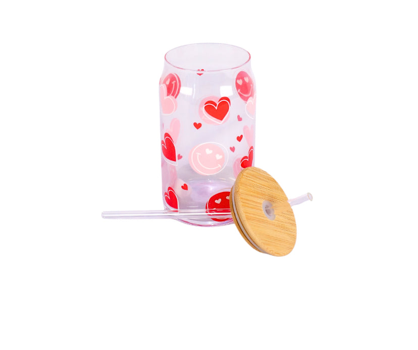 2PC Glass Cup Set with Lid and Straw