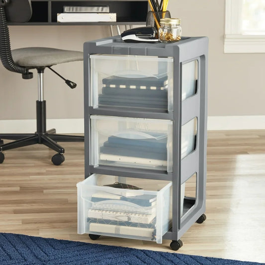 Mainstays Medium 3-Drawer Gray Plastic Storage Cart