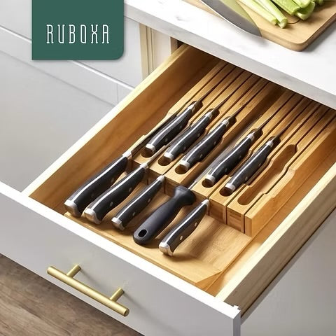12 Slot Bamboo Knife Drawer Organizer