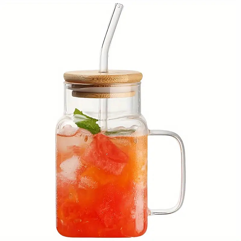 Glass Tumbler with Bamboo Lid & Glass Straw