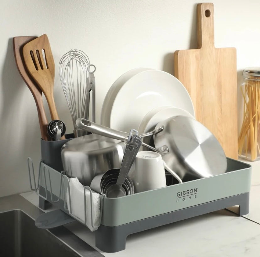 Gibson Home Nestcraft Full Size Rust Resistant Dish Rack with Drain Board and Flatware Caddy