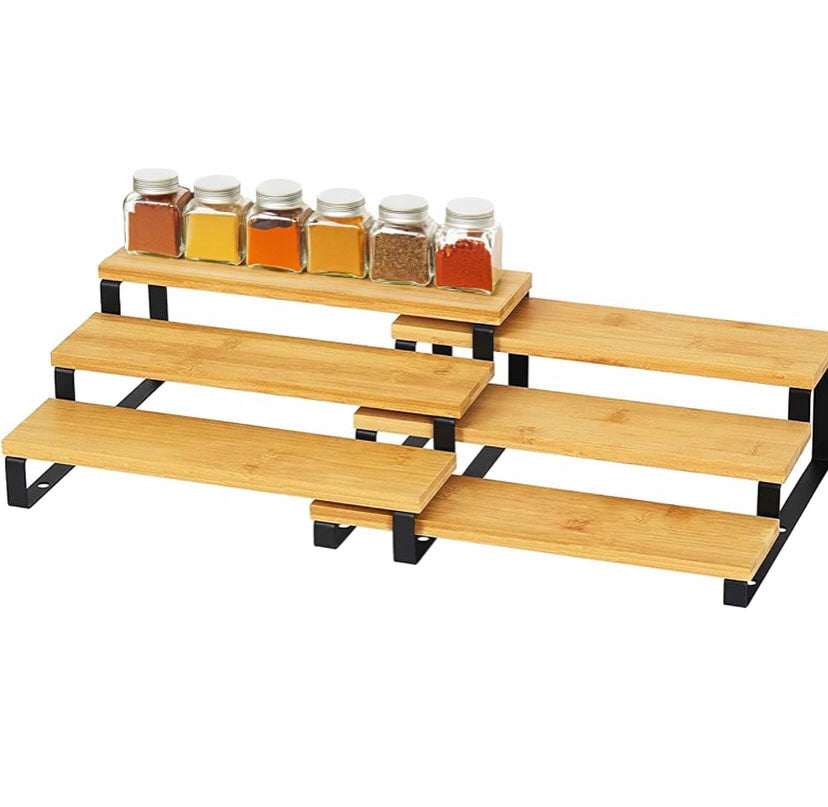 Bamboo & Metal Expandable Spice Rack