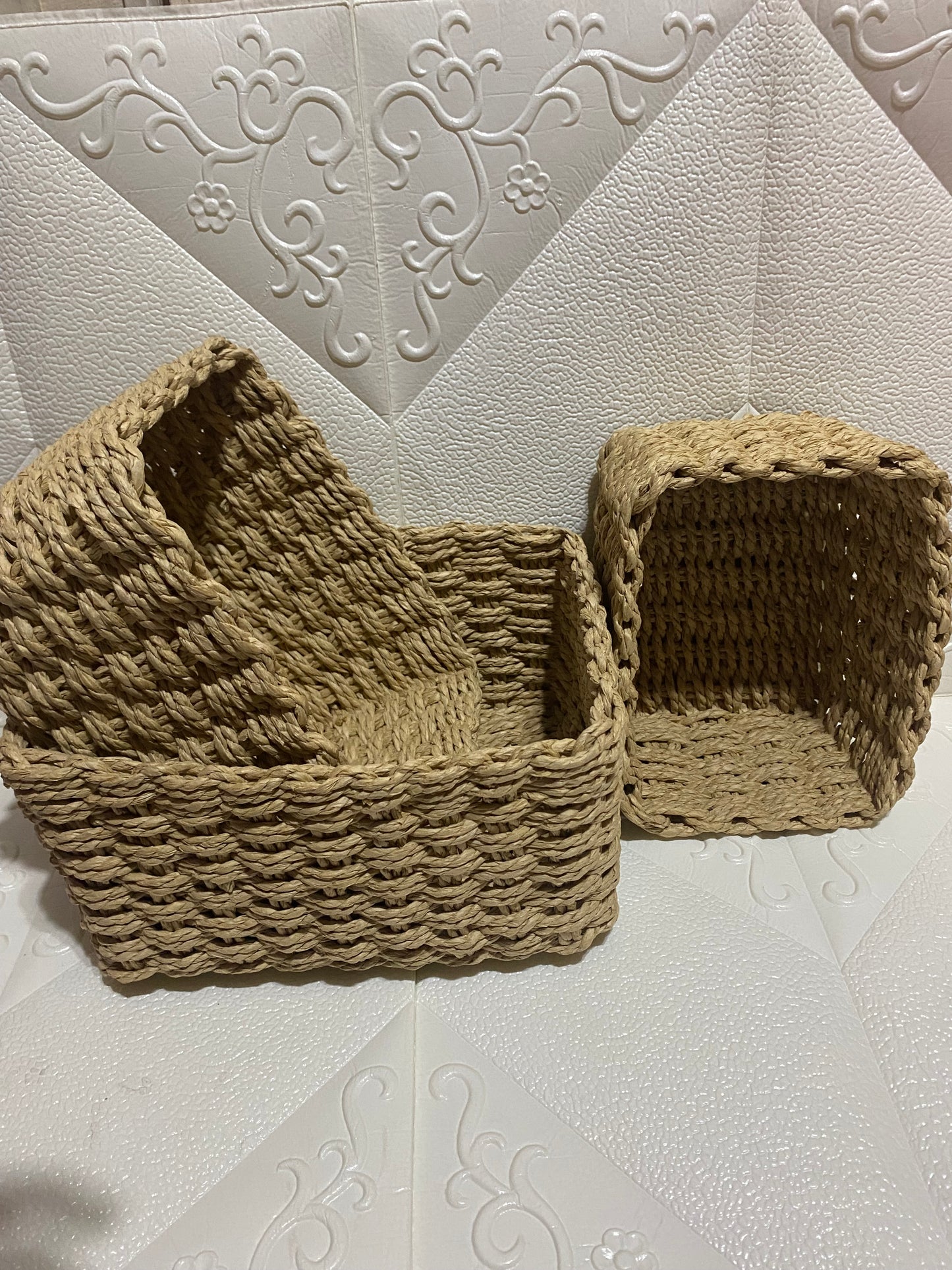 3PC Rectangular woven Basket Set