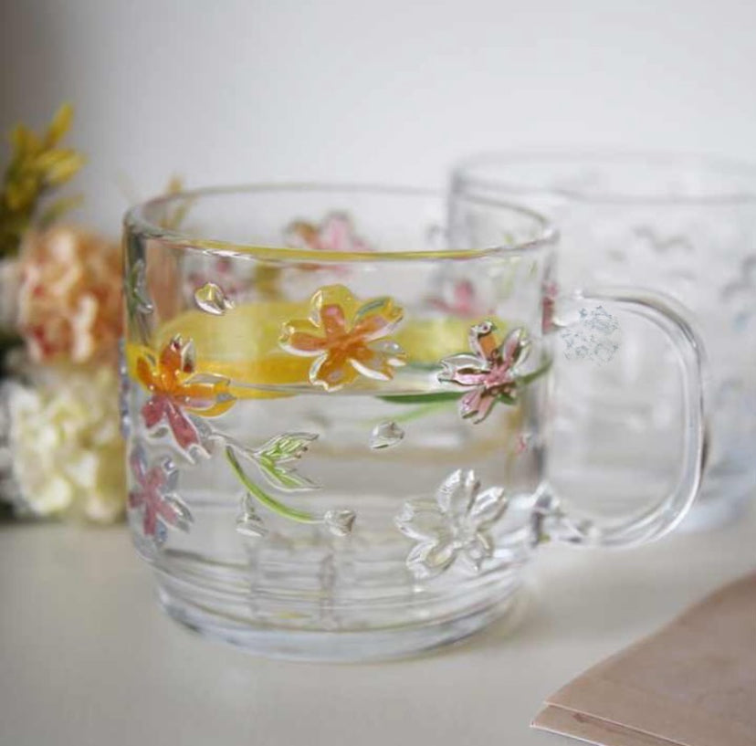 Flower Design Glass Coffee Cup