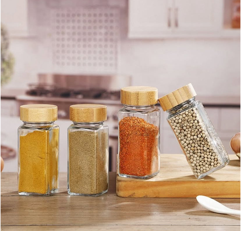 Glass spice jars with bamboo lids