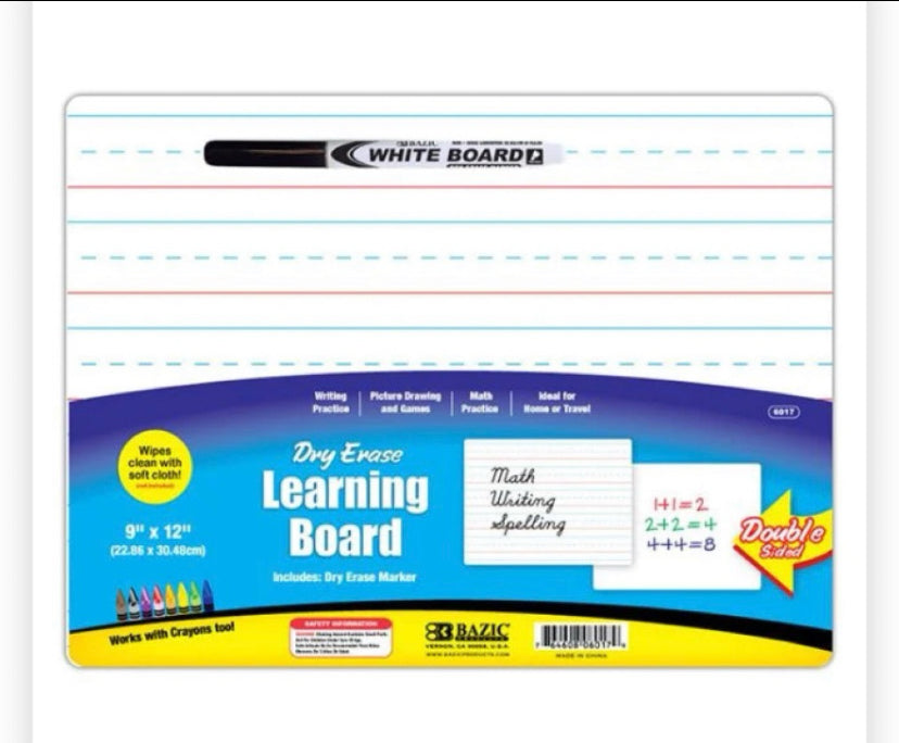 Bazic Dry Eraser Learning Board (double sided)