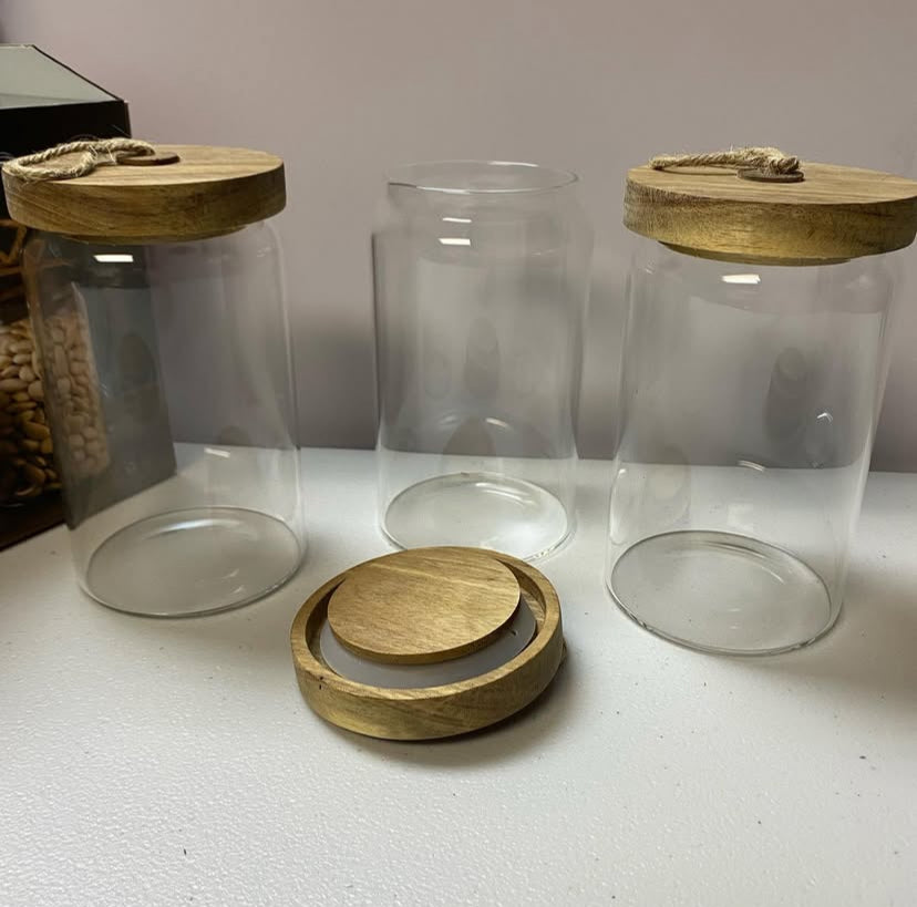 Acacia Wood Glass Storage Jar (3pc)