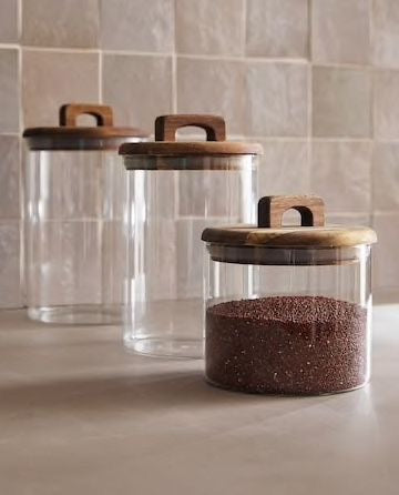 Acacia Wood Glass  Storage Jars (3 pack)