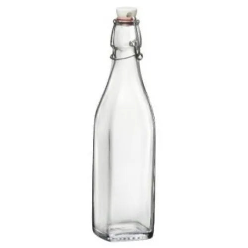 1 Liter Square Glass Bottle with Swing Top (white cover)