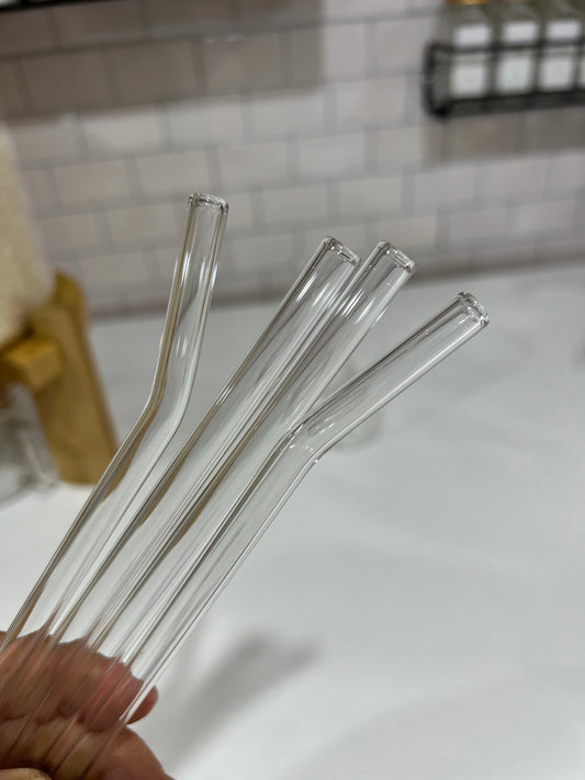 6PC Reusable Glass Straws with Cleaning Brush (curved)